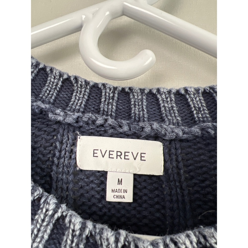 Evereve Cable Knit Sweater Womens Medium Blue Distressed Cotton Crew Neck Artsy - Picture 2 of 9